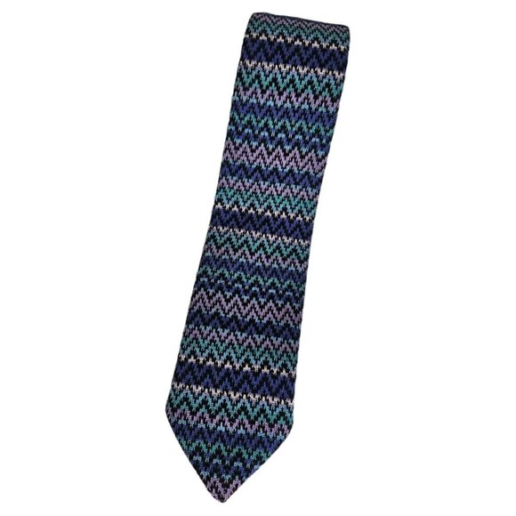 MISSONI Men's 100% Cotton Necktie LUXURY Tie Purple Green Geometric W:2.7" EUC